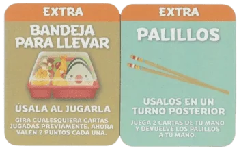 cartas bandeja para llevar y palillos del sushi go party