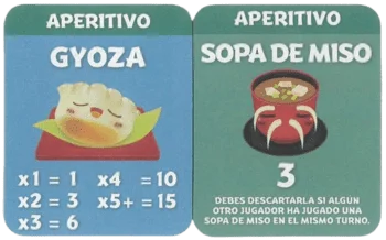 cartas gyoza y sopa de miso del sushi go party