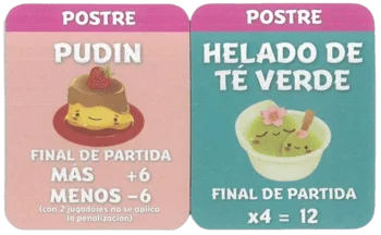 cartas de pudin y helado de te verde del sushi go party